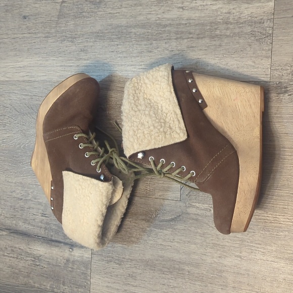 Naughty Monkey Fur Lined Wooden Wedge Heel Boots - Picture 6 of 8